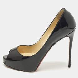 Pre Owned Christian Louboutin Very Prive Size 36 Black Patent Leather Platform Pumps