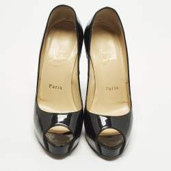 Pre Owned Christian Louboutin Very Prive Size 36 Black Patent Leather Platform Pumps