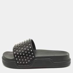 Pre Owned Christian Louboutin Spike Size 43 Black Leather Flat Slide
