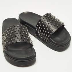 مملوكة مسبقًا حذاء كريستيان لوبوتان سبايك جلد أسود سهل الانزلاق مقاس 43