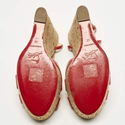 Pre Owned Christian Louboutin Size 40 Red Leather Strappy Cork Wedge Sandals
