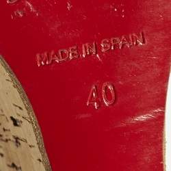 Pre Owned Christian Louboutin Size 40 Red Leather Strappy Cork Wedge Sandals