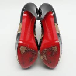 مملوكة مسبقًا حذاء بوت كريستيان لوبوتان زيجي شبكة بلون البيج وجلد لامع مقاس 36