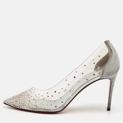 Pre Owned Christian Louboutin Degrastrass Size 39 Transparent/Silver Leather and PVC Pumps