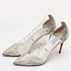Pre Owned Christian Louboutin Degrastrass Size 39 Transparent/Silver Leather and PVC Pumps