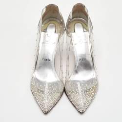 Pre Owned Christian Louboutin Degrastrass Size 39 Transparent/Silver Leather and PVC Pumps