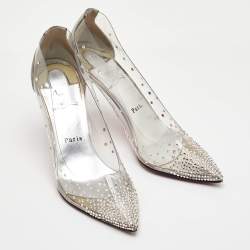 Pre Owned Christian Louboutin Degrastrass Size 39 Transparent/Silver Leather and PVC Pumps