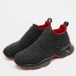 Pre Owned Christian Louboutin Spike Size 40 Black Neoprene Sock Slip On Sneakers
