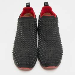 Pre Owned Christian Louboutin Spike Size 40 Black Neoprene Sock Slip On Sneakers