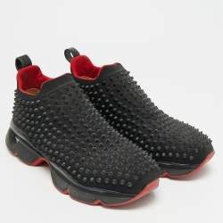 Pre Owned Christian Louboutin Spike Size 40 Black Neoprene Sock Slip On Sneakers