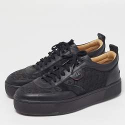 Pre Owned Christian Louboutin Happyrui Size 40 Black Leather, Rubber and Suede Low Top Sneakers