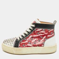 Pre Owned Christian Louboutin Lou Spikes Size 36 Multicolor Leather and Nylon High Top Sneakers