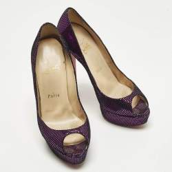 Pre Owned حذاء كعب عالي كريستيان لوبوتان فيري برايف جلد أسود مقاس 40.5