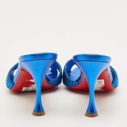 Pre Owned Christian Louboutin Mariza Size 40 Blue Metallic Embossed Suede Strass Slide Sandals