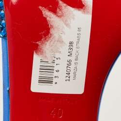 Pre Owned Christian Louboutin Mariza Size 40 Blue Metallic Embossed Suede Strass Slide Sandals