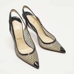 مملوكة مسبقًا Christian Louboutin Size 38.5 Black Patent Leather and Mesh Slingback Pumps