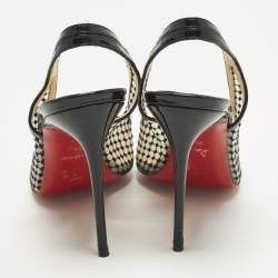 مملوكة مسبقًا Christian Louboutin Size 38.5 Black Patent Leather and Mesh Slingback Pumps