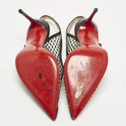 مملوكة مسبقًا Christian Louboutin Size 38.5 Black Patent Leather and Mesh Slingback Pumps