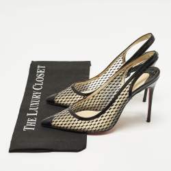 مملوكة مسبقًا Christian Louboutin Size 38.5 Black Patent Leather and Mesh Slingback Pumps