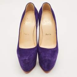 Pre Owned حذاء كعب عالي كريستيان لوبوتان دافوديل سويدي بنفسجي منصة مقاس 37