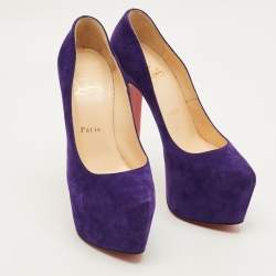 Pre Owned حذاء كعب عالي كريستيان لوبوتان دافوديل سويدي بنفسجي منصة مقاس 37