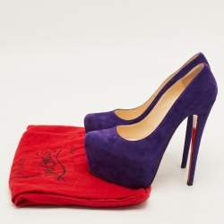 Pre Owned حذاء كعب عالي كريستيان لوبوتان دافوديل سويدي بنفسجي منصة مقاس 37