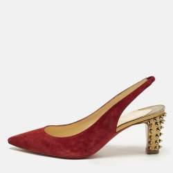 Pre Owned Christian Louboutin Spike Size 38.5 Red Suede Slingback Pumps