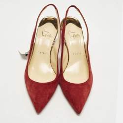 Pre Owned Christian Louboutin Spike Size 38.5 Red Suede Slingback Pumps