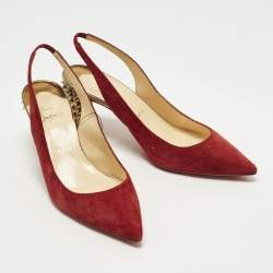 Pre Owned Christian Louboutin Spike Size 38.5 Red Suede Slingback Pumps