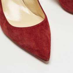 Pre Owned Christian Louboutin Spike Size 38.5 Red Suede Slingback Pumps