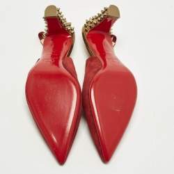 Pre Owned Christian Louboutin Spike Size 38.5 Red Suede Slingback Pumps