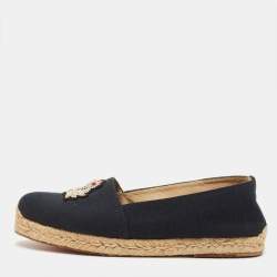 Pre Owned Christian Louboutin Nanou Orlato Size 38 Navy Blue Canvas Espadrille Flats