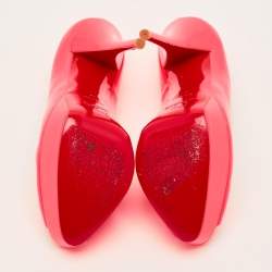 Pre Owned Christian Louboutin Lady Peep Size 37 Neon Pink Leather Platform Peep Toe Pumps