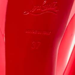 Pre Owned Christian Louboutin Lady Peep Size 37 Neon Pink Leather Platform Peep Toe Pumps