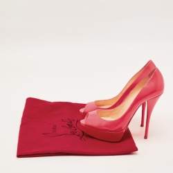 Pre Owned Christian Louboutin Lady Peep Size 37 Neon Pink Leather Platform Peep Toe Pumps