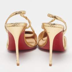 Pre Owned Christian Louboutin Size 40 Gold Python Embossed Leather Slingback Pumps