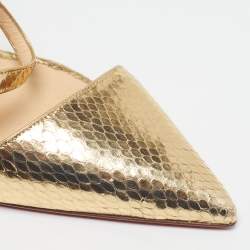 Pre Owned Christian Louboutin Size 40 Gold Python Embossed Leather Slingback Pumps