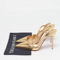Pre Owned Christian Louboutin Size 40 Gold Python Embossed Leather Slingback Pumps