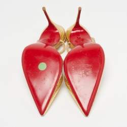 Pre Owned Christian Louboutin Size 40 Gold Python Embossed Leather Slingback Pumps