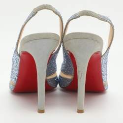 Pre Owned Christian Louboutin Alta Spina Strass Size 35.5 Grey/Blue Suede and Mesh Slingback Sandals 