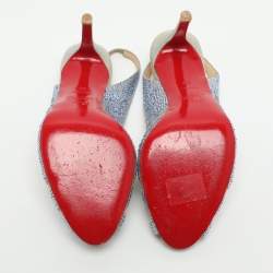 Pre Owned Christian Louboutin Alta Spina Strass Size 35.5 Grey/Blue Suede and Mesh Slingback Sandals 