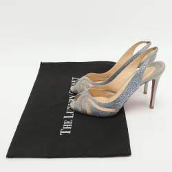 Pre Owned Christian Louboutin Alta Spina Strass Size 35.5 Grey/Blue Suede and Mesh Slingback Sandals 
