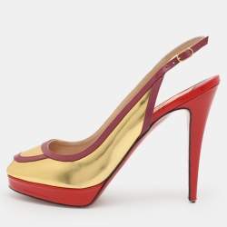 Pre Owned Christian Louboutin Size 38.5 Multicolor Patent Leather Peep Toe Slingback Pumps