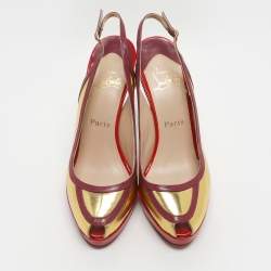 Pre Owned Christian Louboutin Size 38.5 Multicolor Patent Leather Peep Toe Slingback Pumps