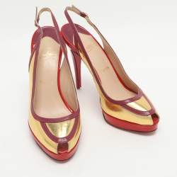 Pre Owned Christian Louboutin Size 38.5 Multicolor Patent Leather Peep Toe Slingback Pumps