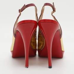 Pre Owned Christian Louboutin Size 38.5 Multicolor Patent Leather Peep Toe Slingback Pumps