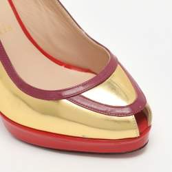 Pre Owned Christian Louboutin Size 38.5 Multicolor Patent Leather Peep Toe Slingback Pumps