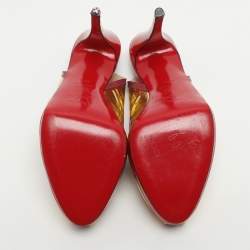 Pre Owned Christian Louboutin Size 38.5 Multicolor Patent Leather Peep Toe Slingback Pumps