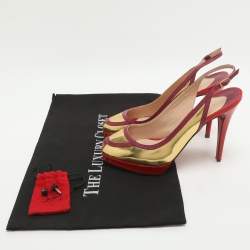 Pre Owned Christian Louboutin Size 38.5 Multicolor Patent Leather Peep Toe Slingback Pumps