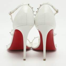 مملوكة مسبقًا Christian Louboutin Riojana Spikes Size 38.5 White Leather Sandals 